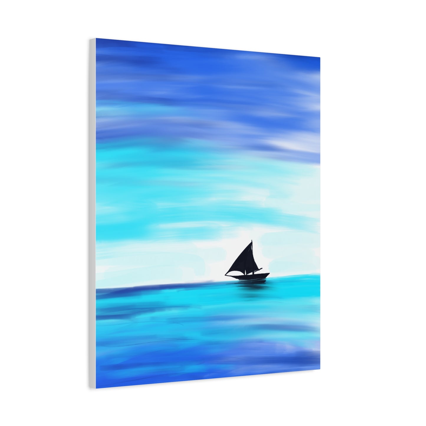 Hand-Painted Sail Away Canvas Wall Art – Minimalist Ocean Sailboat Digital Print