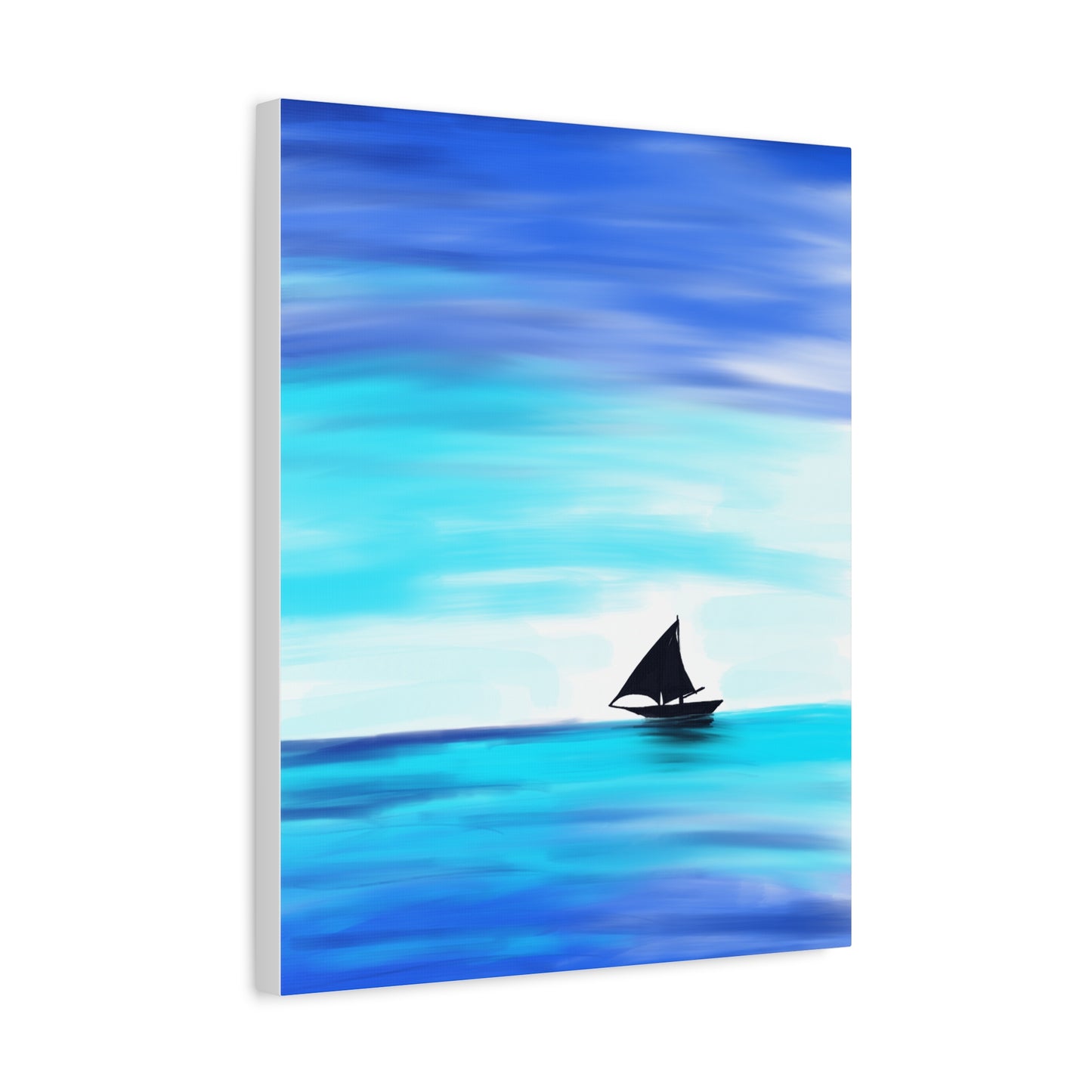Hand-Painted Sail Away Canvas Wall Art – Minimalist Ocean Sailboat Digital Print