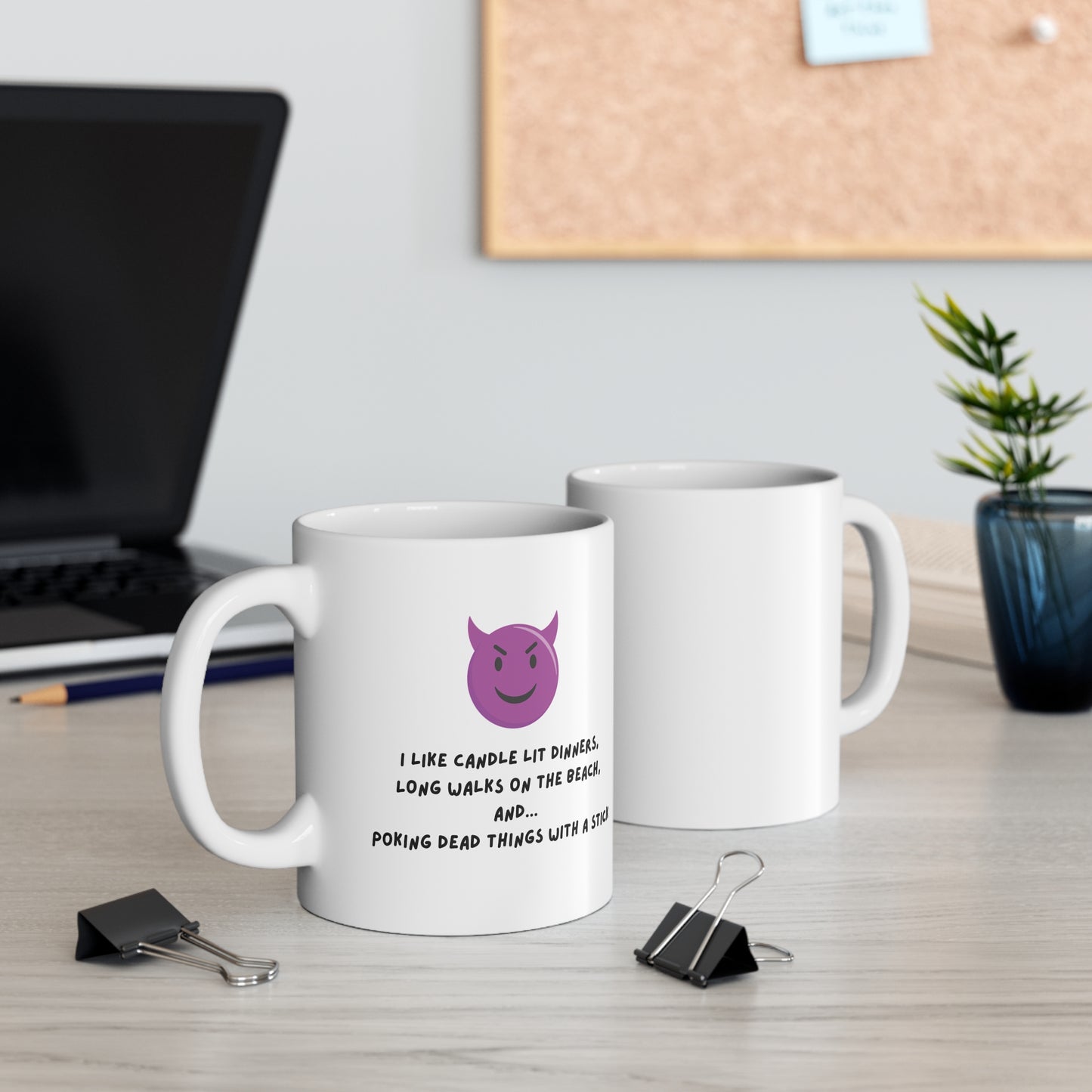Funny Devil Emoji Mug – Candlelit Dinners & Poking Dead Things Dark Humor Coffee Mug