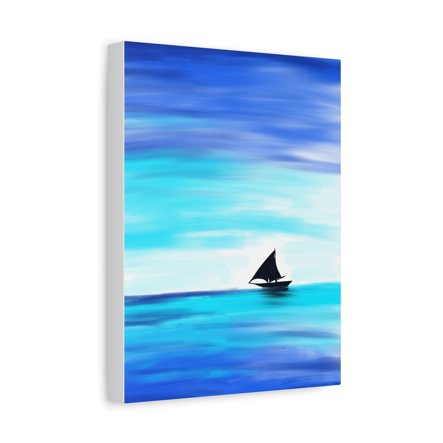 Hand-Painted Sail Away Canvas Wall Art – Minimalist Ocean Sailboat Digital Print
