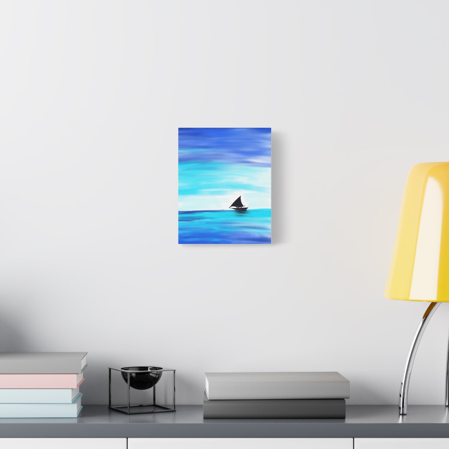 Hand-Painted Sail Away Canvas Wall Art – Minimalist Ocean Sailboat Digital Print