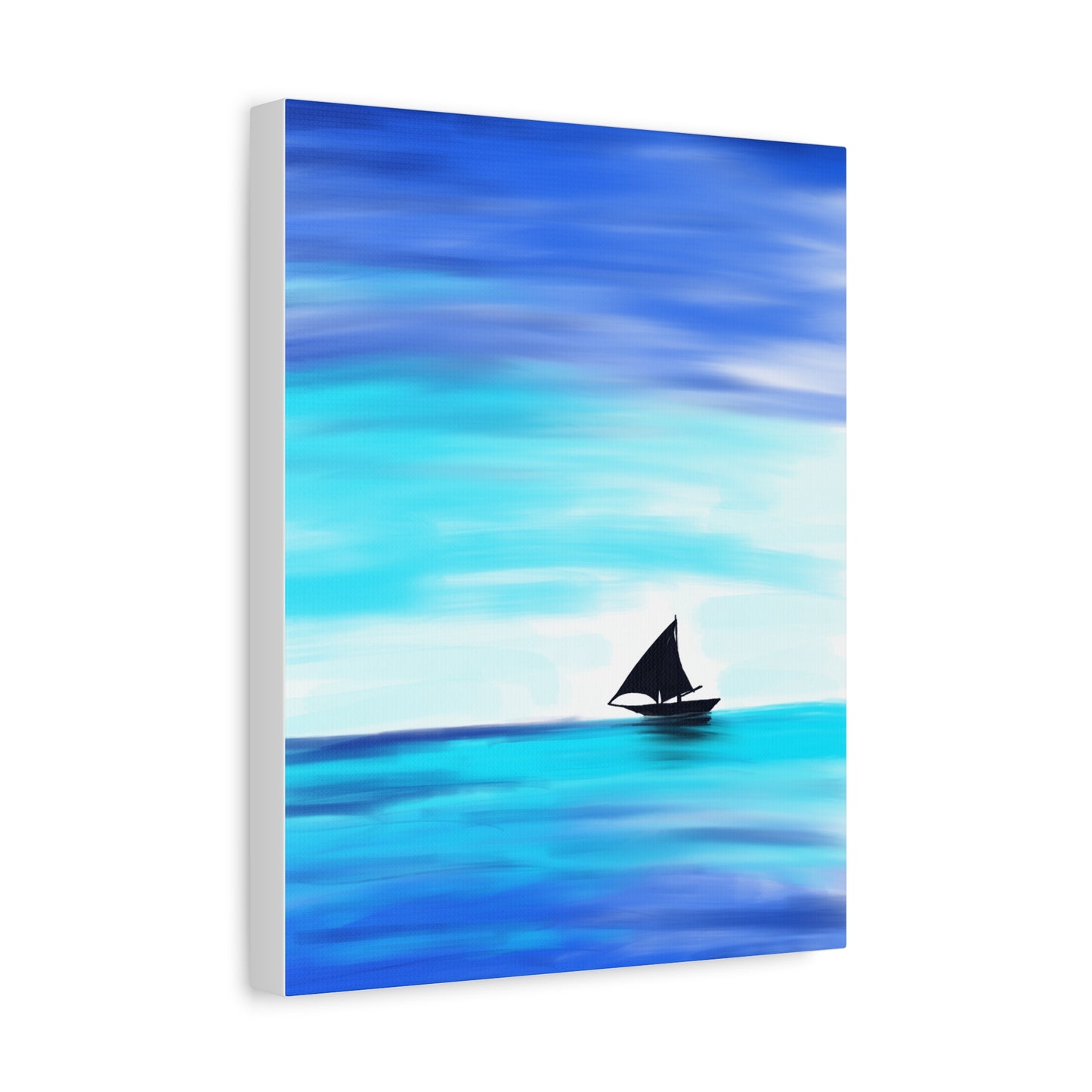 Hand-Painted Sail Away Canvas Wall Art – Minimalist Ocean Sailboat Digital Print