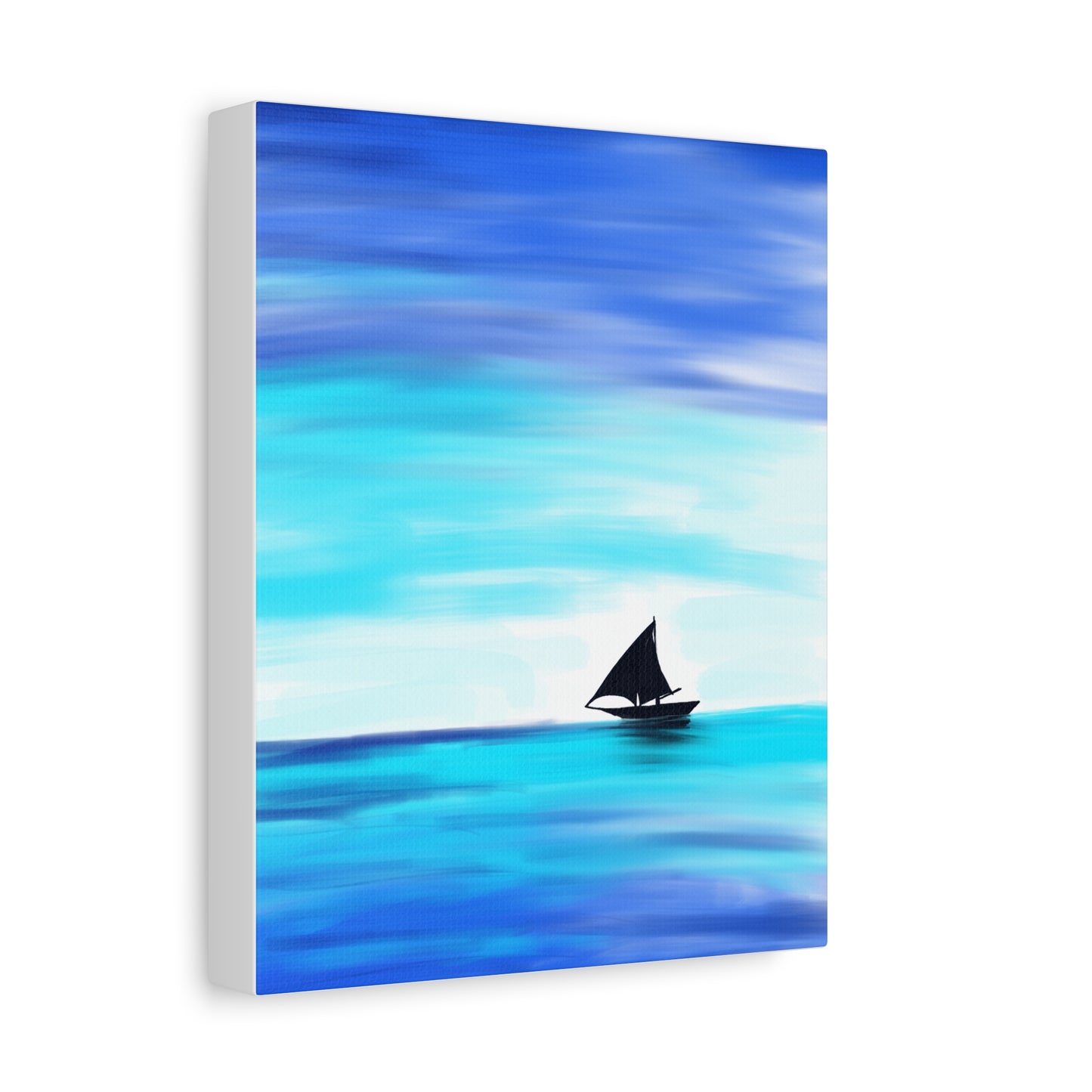 Hand-Painted Sail Away Canvas Wall Art – Minimalist Ocean Sailboat Digital Print