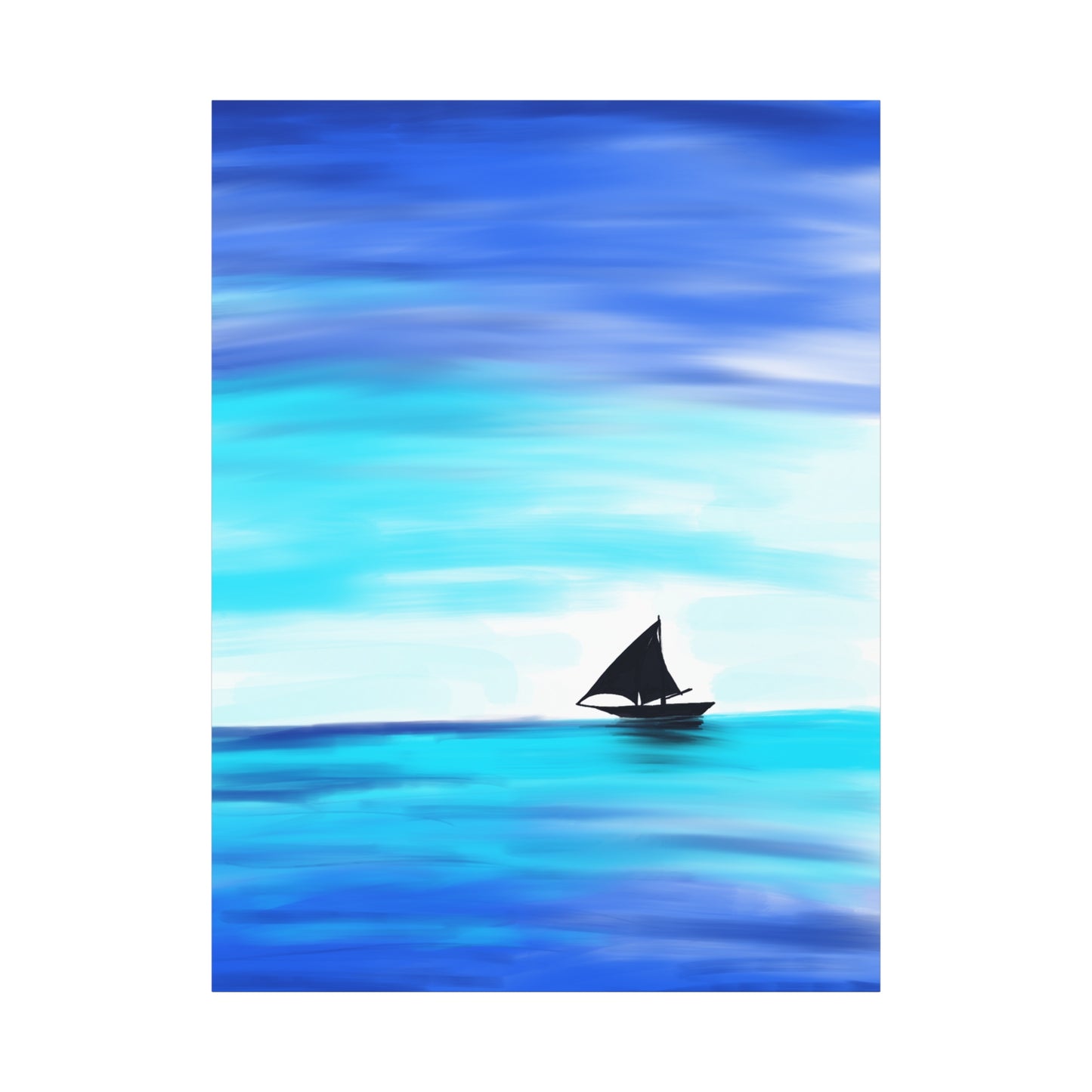 Hand-Painted Sail Away Canvas Wall Art – Minimalist Ocean Sailboat Digital Print