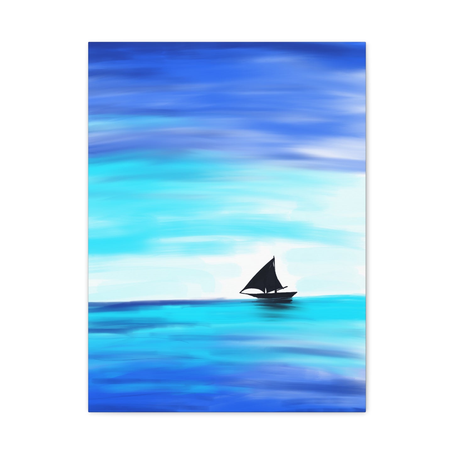 Hand-Painted Sail Away Canvas Wall Art – Minimalist Ocean Sailboat Digital Print