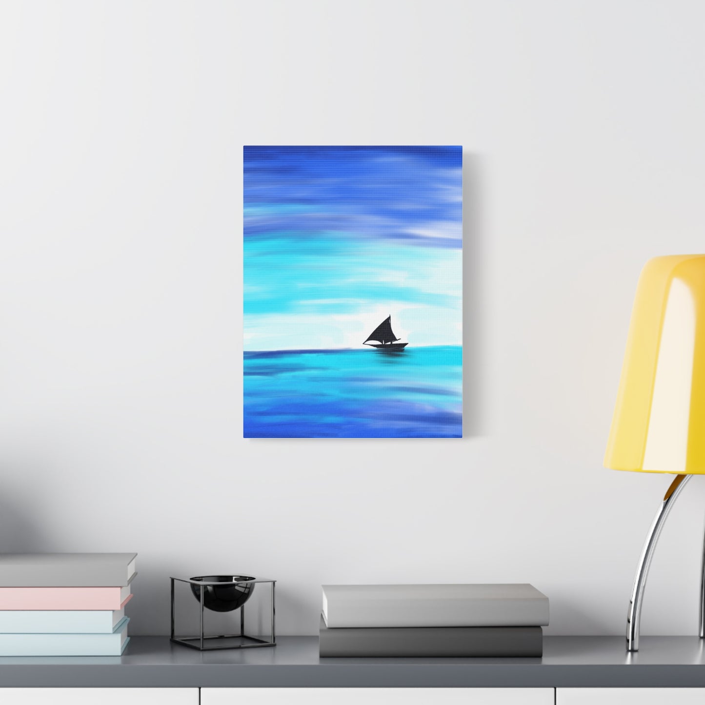 Hand-Painted Sail Away Canvas Wall Art – Minimalist Ocean Sailboat Digital Print