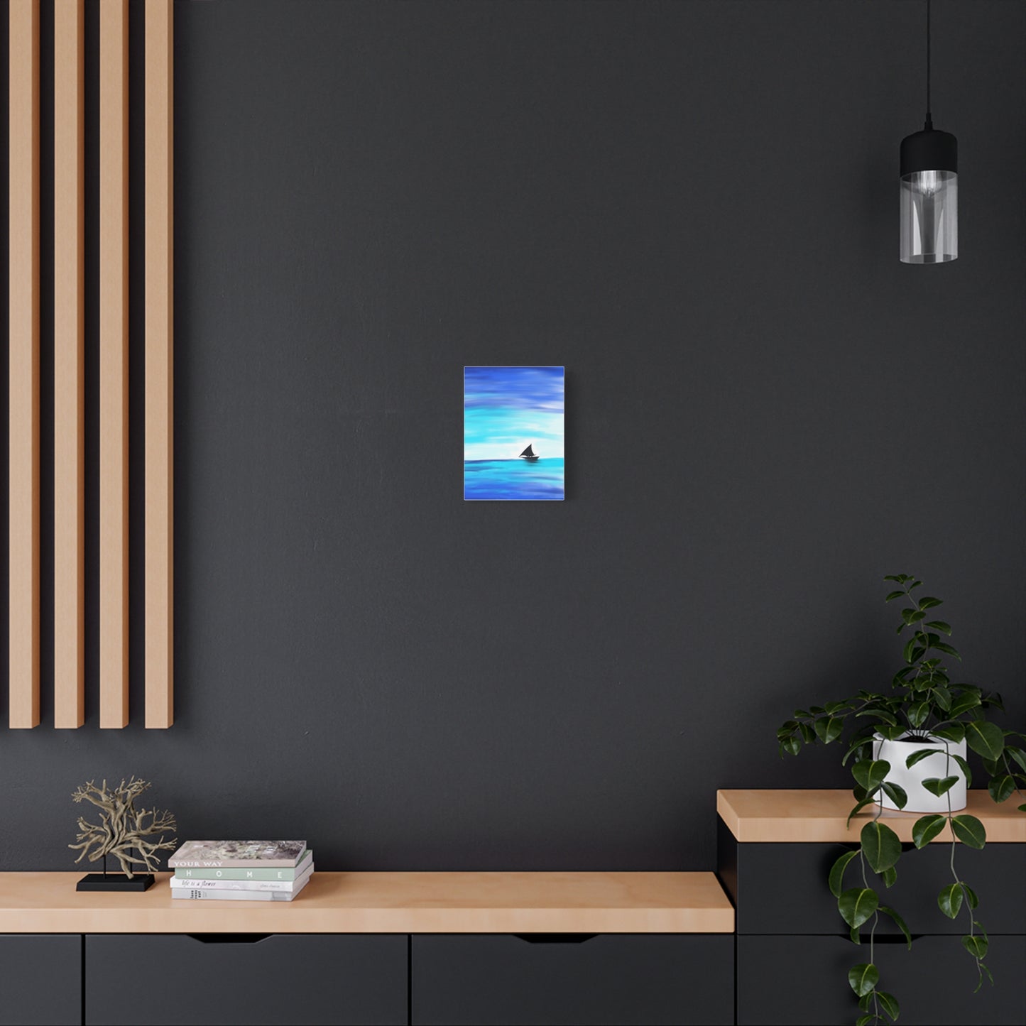 Hand-Painted Sail Away Canvas Wall Art – Minimalist Ocean Sailboat Digital Print