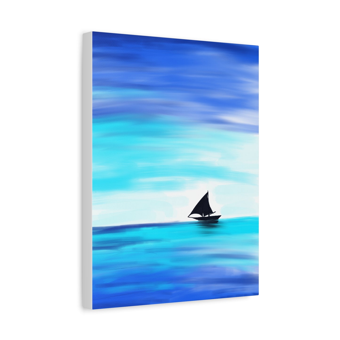 Hand-Painted Sail Away Canvas Wall Art – Minimalist Ocean Sailboat Digital Print