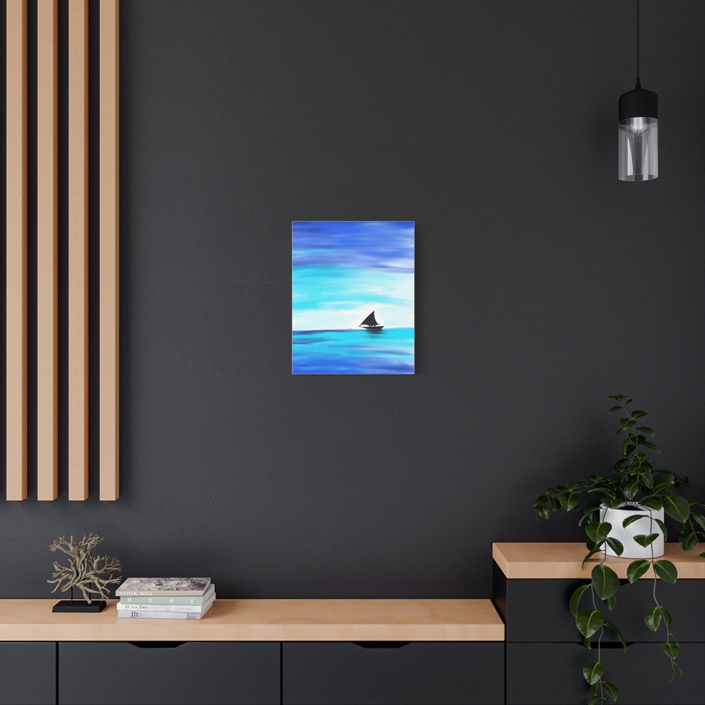 Hand-Painted Sail Away Canvas Wall Art – Minimalist Ocean Sailboat Digital Print