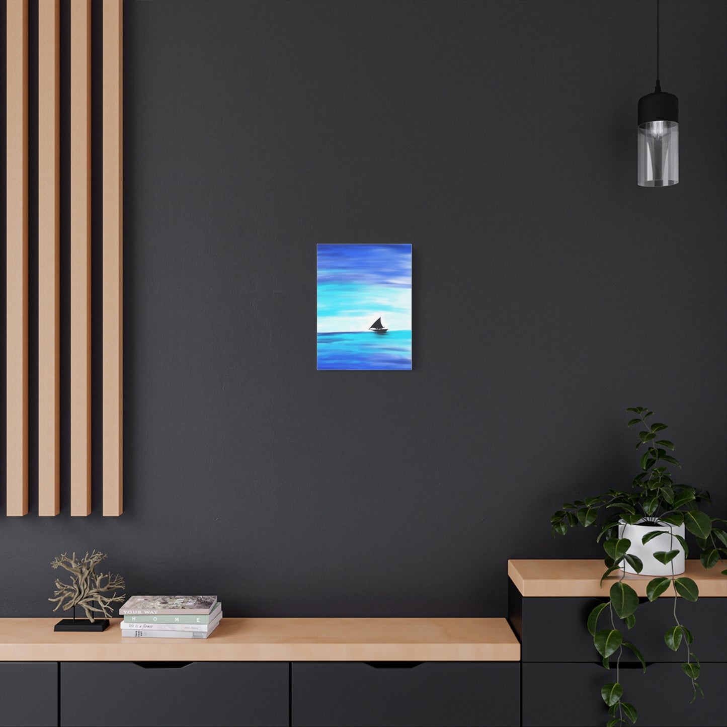 Hand-Painted Sail Away Canvas Wall Art – Minimalist Ocean Sailboat Digital Print