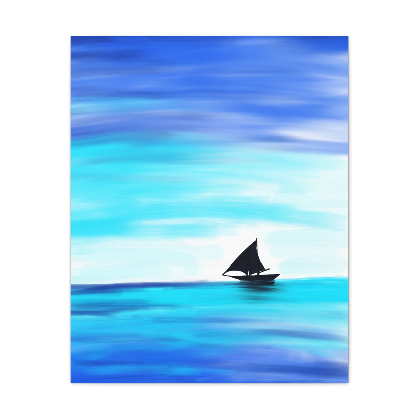 Hand-Painted Sail Away Canvas Wall Art – Minimalist Ocean Sailboat Digital Print