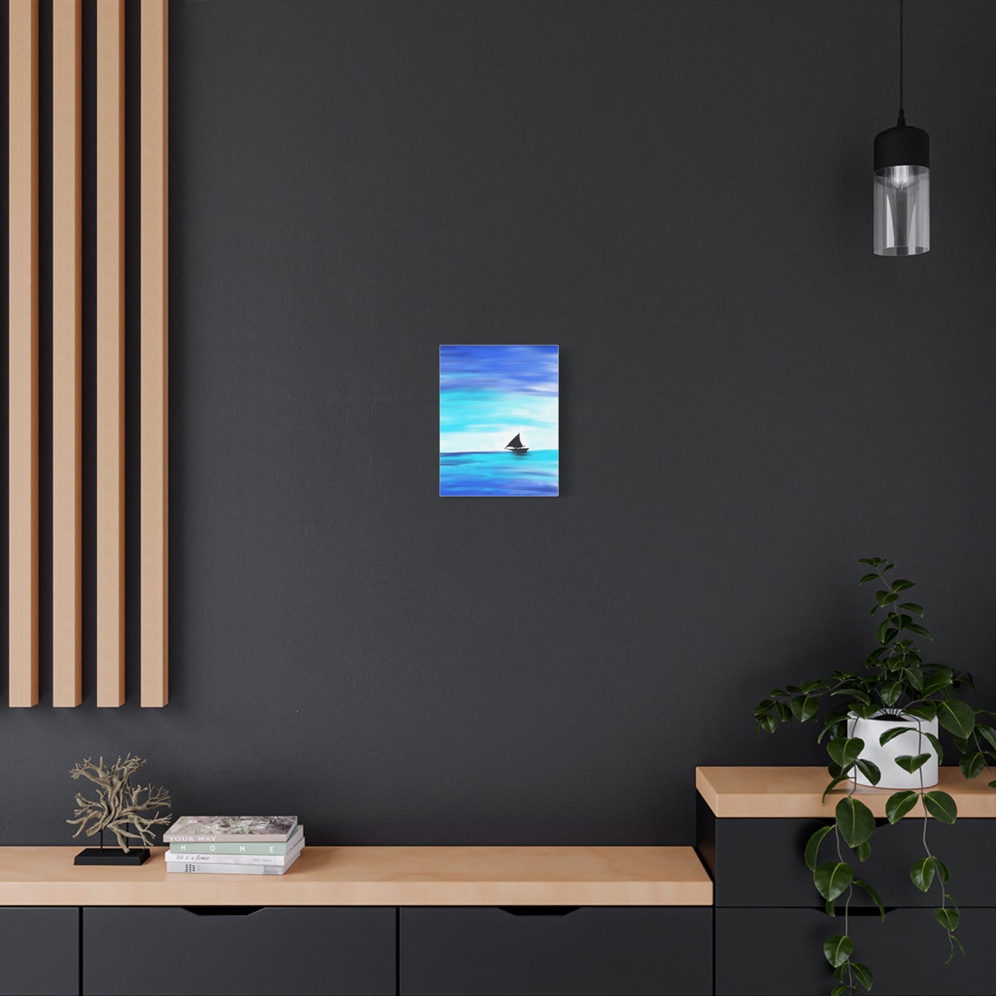 Hand-Painted Sail Away Canvas Wall Art – Minimalist Ocean Sailboat Digital Print