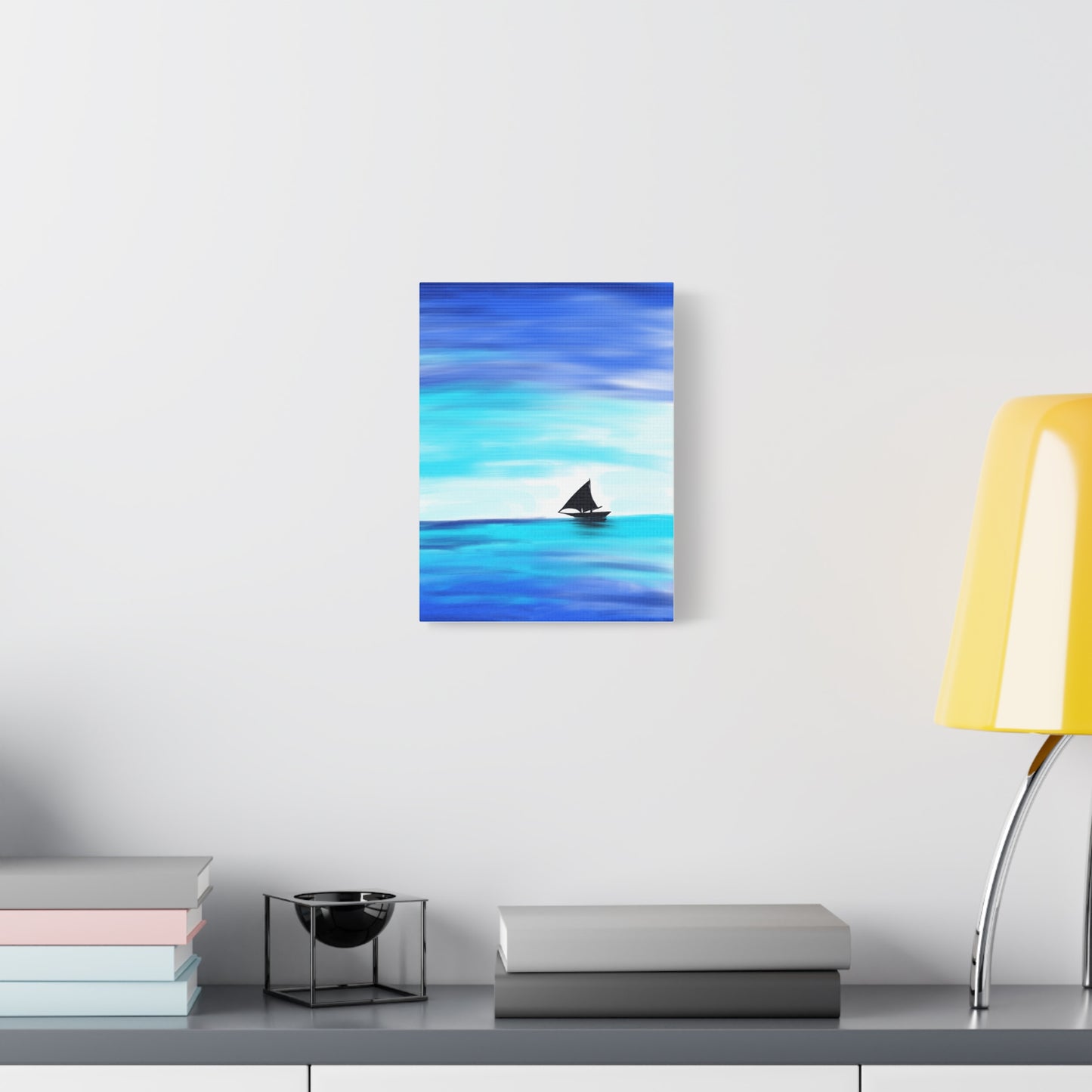 Hand-Painted Sail Away Canvas Wall Art – Minimalist Ocean Sailboat Digital Print