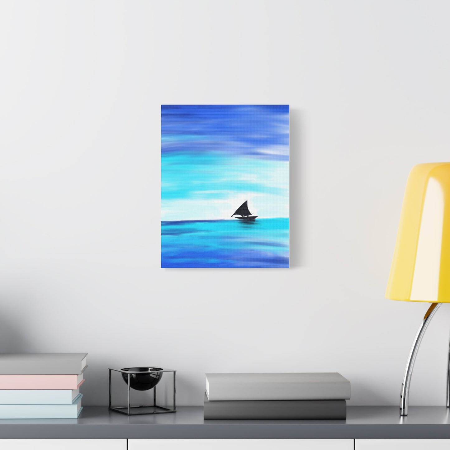 Hand-Painted Sail Away Canvas Wall Art – Minimalist Ocean Sailboat Digital Print