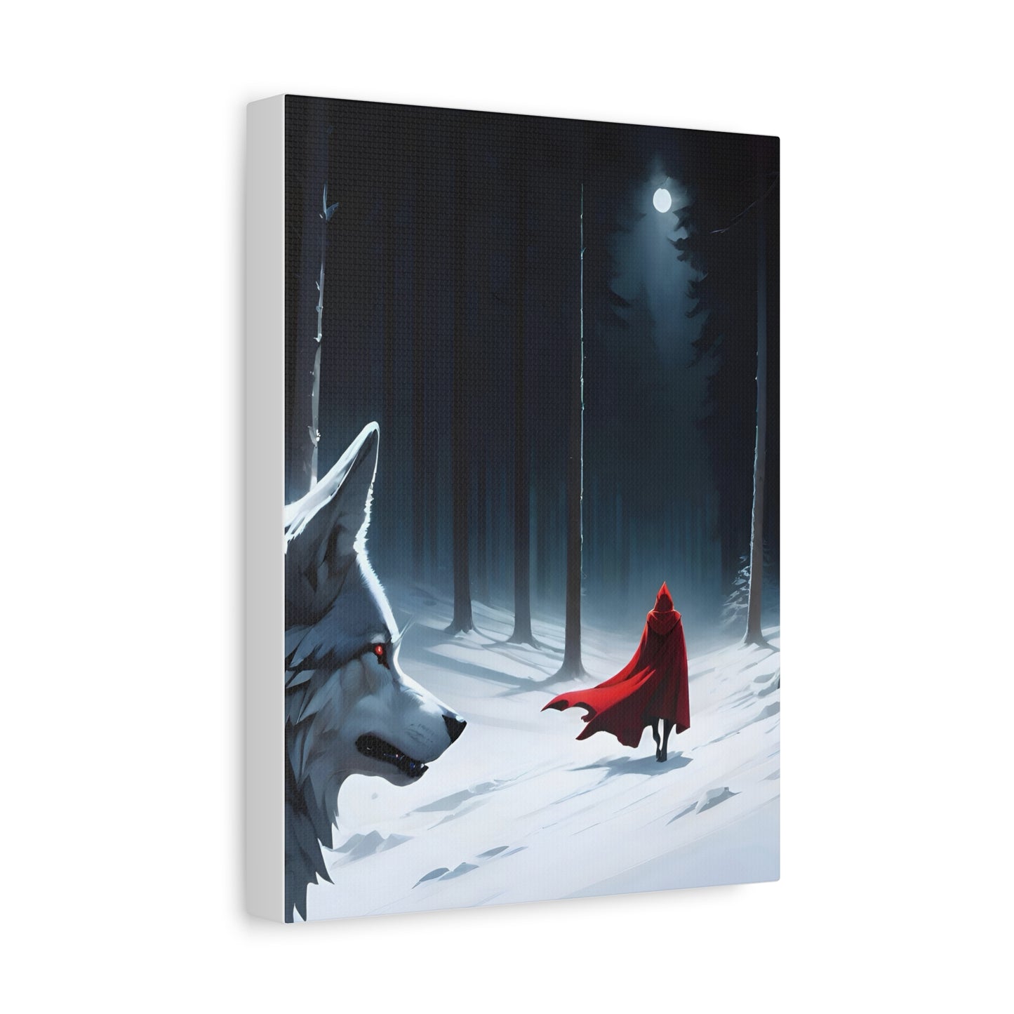 Moonlit Red Riding Hood & Wolf Canvas Wall Art – Enchanted Forest Fantasy Decor