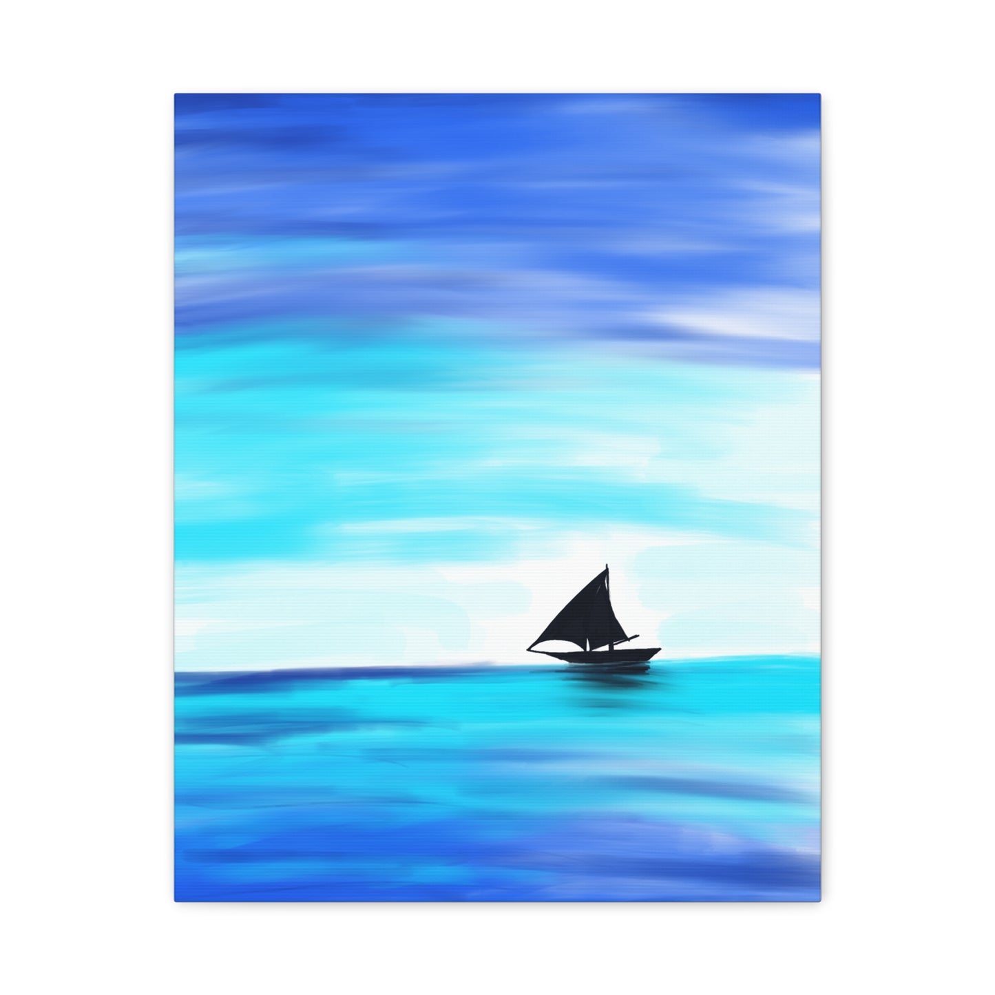 Hand-Painted Sail Away Canvas Wall Art – Minimalist Ocean Sailboat Digital Print