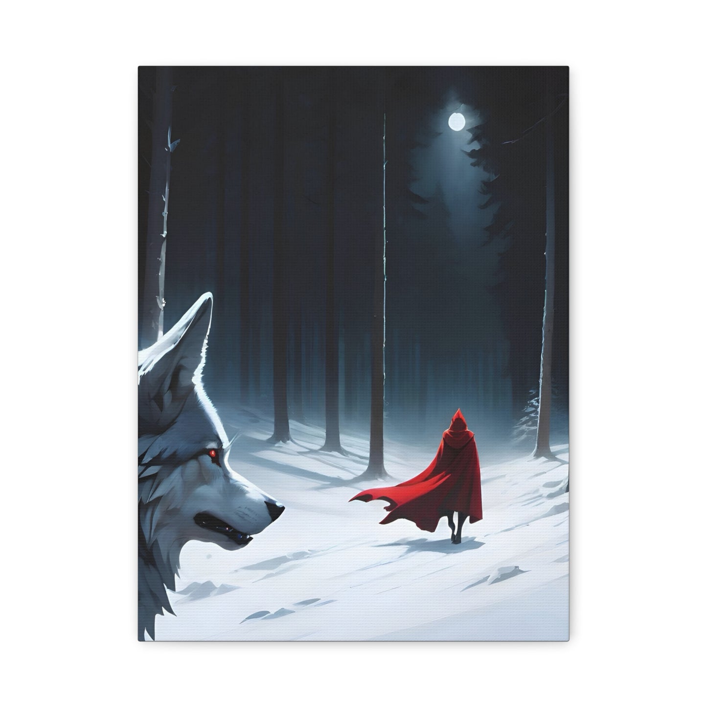Moonlit Red Riding Hood & Wolf Canvas Wall Art – Enchanted Forest Fantasy Decor
