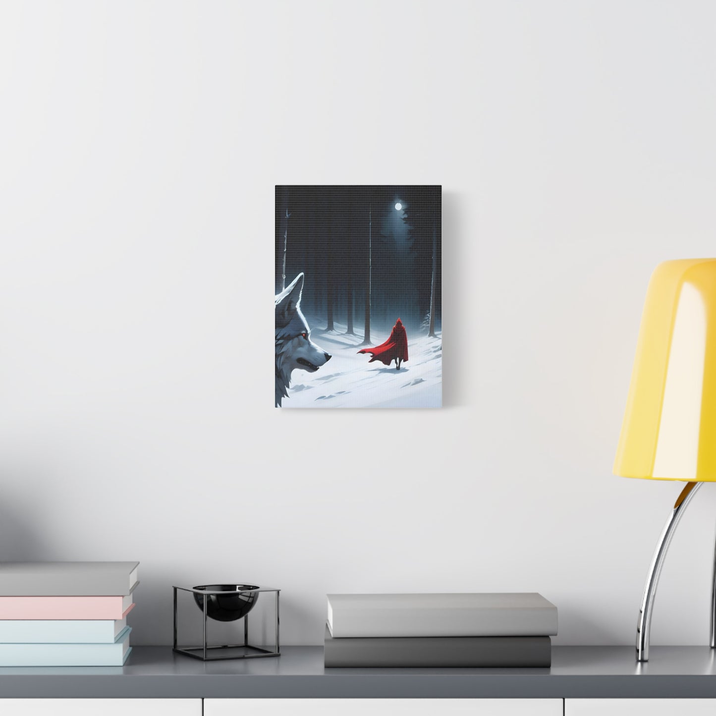 Moonlit Red Riding Hood & Wolf Canvas Wall Art – Enchanted Forest Fantasy Decor