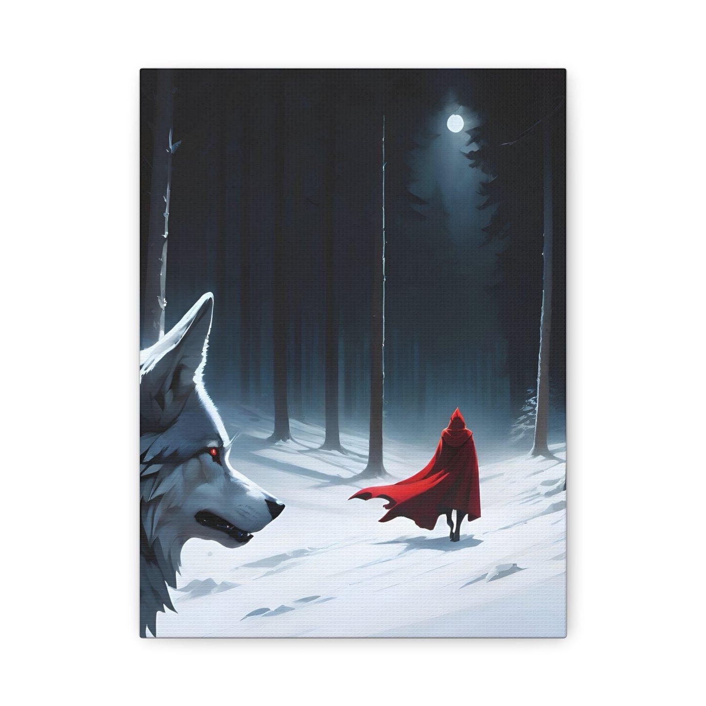 Moonlit Red Riding Hood & Wolf Canvas Wall Art – Enchanted Forest Fantasy Decor