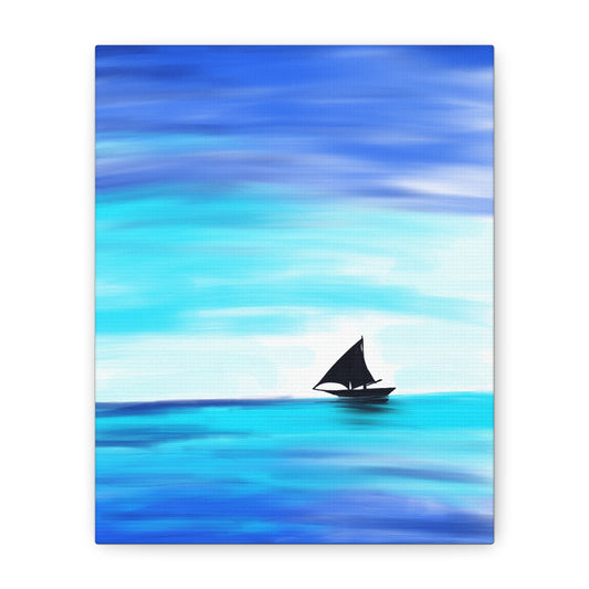 Hand-Painted Sail Away Canvas Wall Art – Minimalist Ocean Sailboat Digital Print